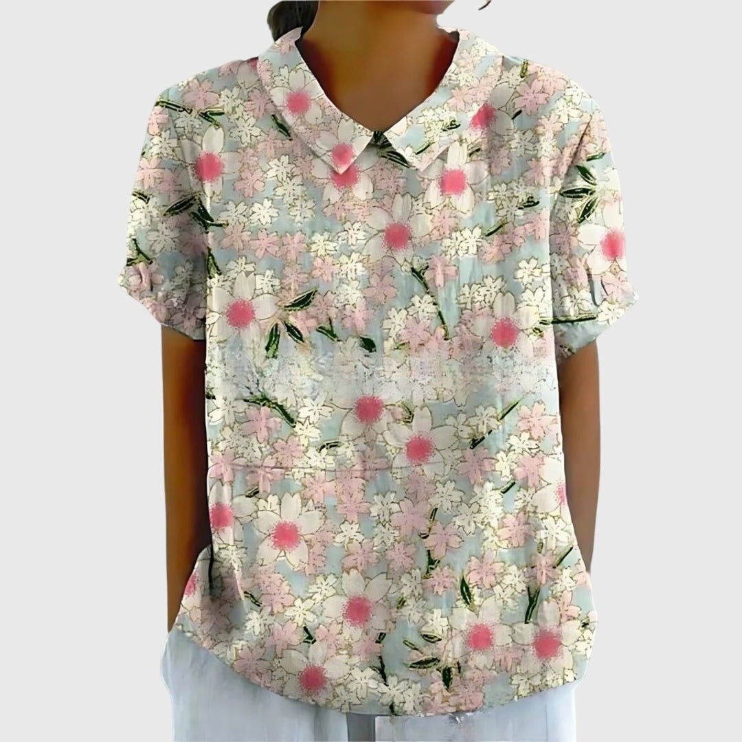 Meadowlark | Wildflower Print Short-Sleeve Tunic Blouse