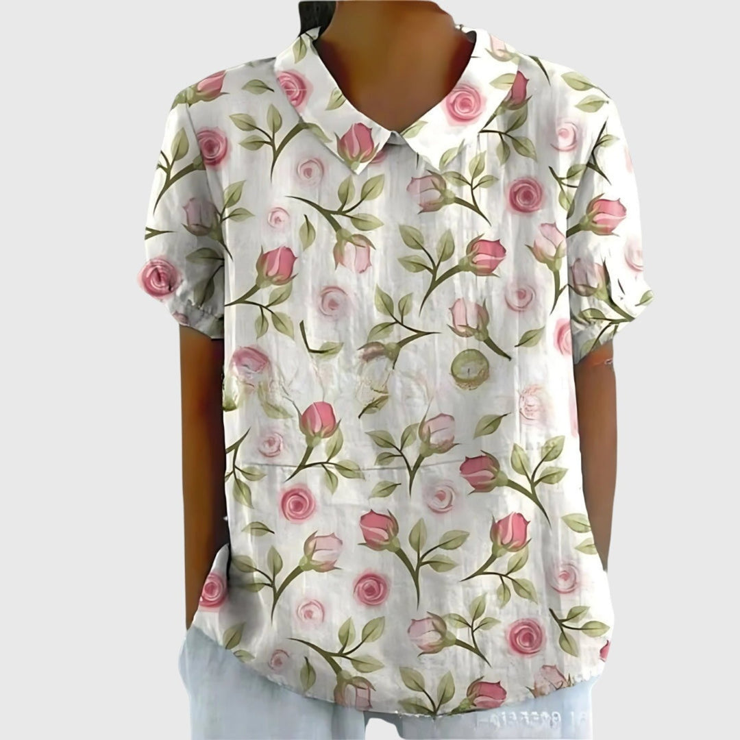 Meadowlark | Wildflower Print Short-Sleeve Tunic Blouse