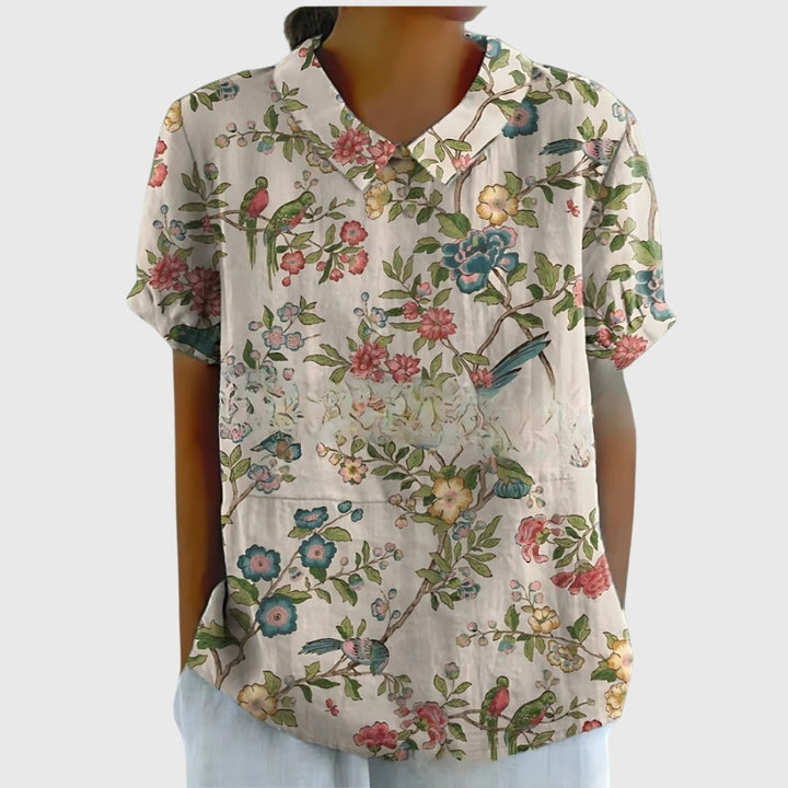 Meadowlark | Wildflower Print Short-Sleeve Tunic Blouse
