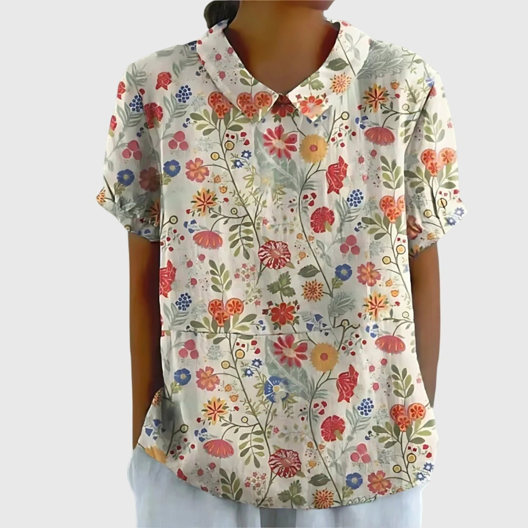 Meadowlark | Wildflower Print Short-Sleeve Tunic Blouse