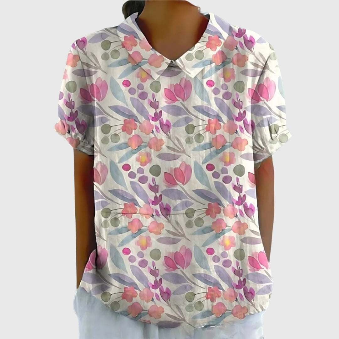 Meadowlark | Wildflower Print Short-Sleeve Tunic Blouse