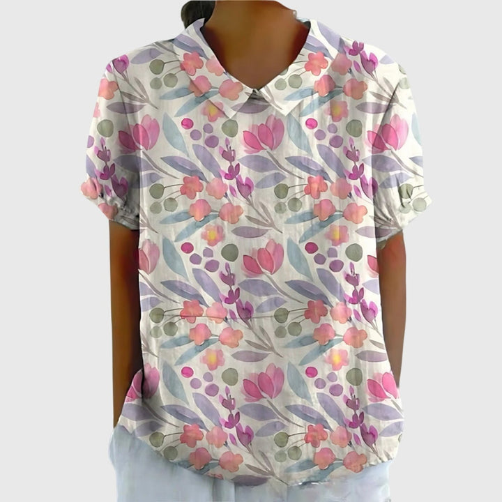 Meadowlark | Wildflower Print Short-Sleeve Tunic Blouse