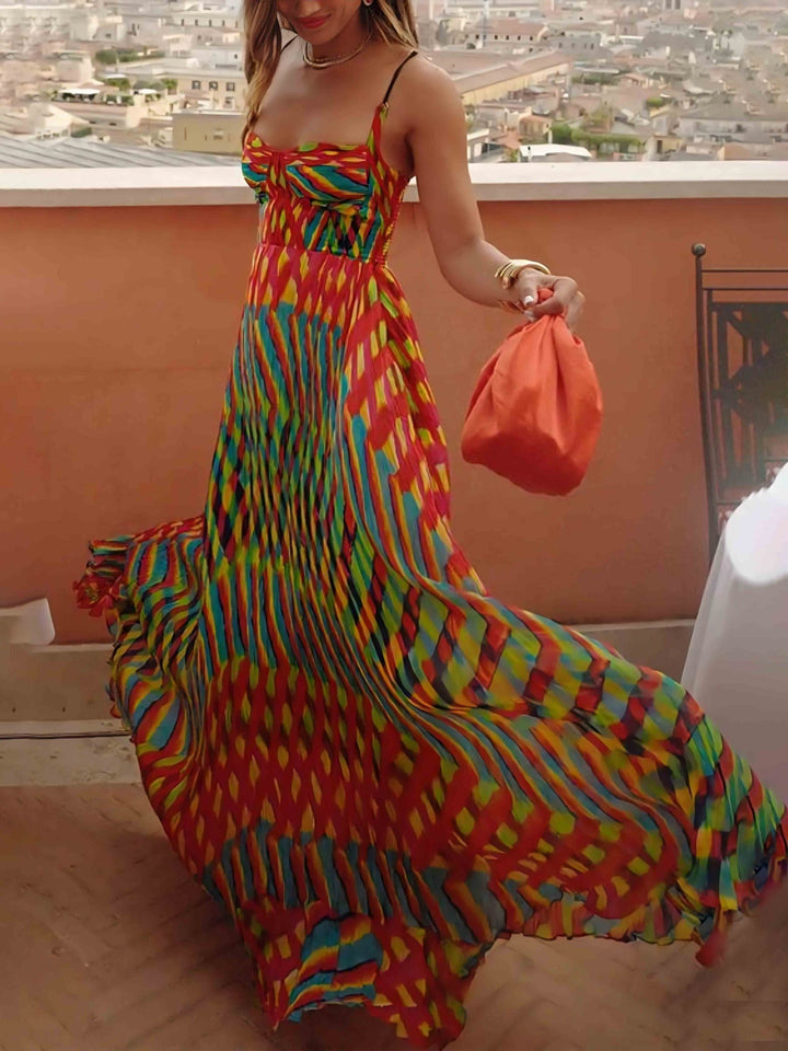 Fresco | Abstract Print Pleated Maxi Summer Dress