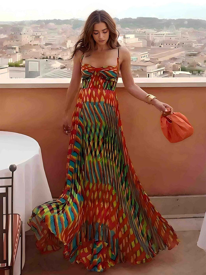 Fresco | Abstract Print Pleated Maxi Summer Dress