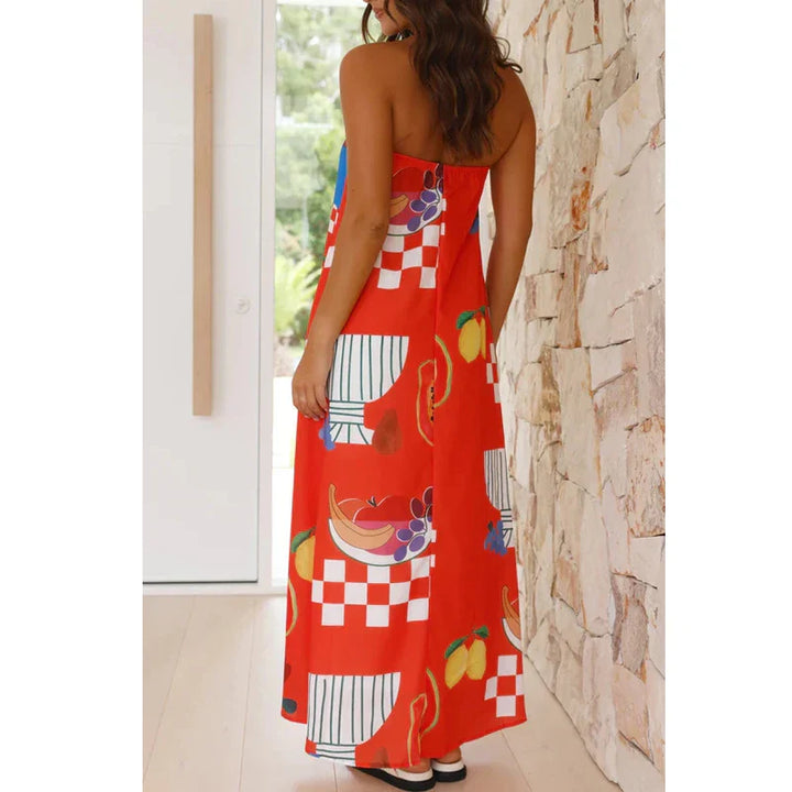 Fresca | Tropical Print Strapless Flowy Boho Dress
