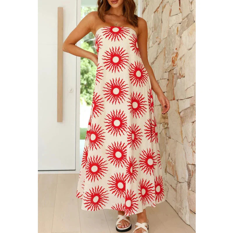 Fresca | Tropical Print Strapless Flowy Boho Dress