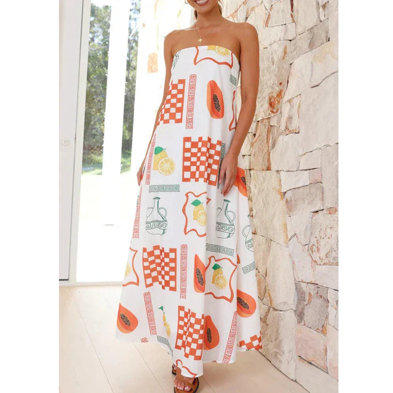 Fresca | Tropical Print Strapless Flowy Boho Dress
