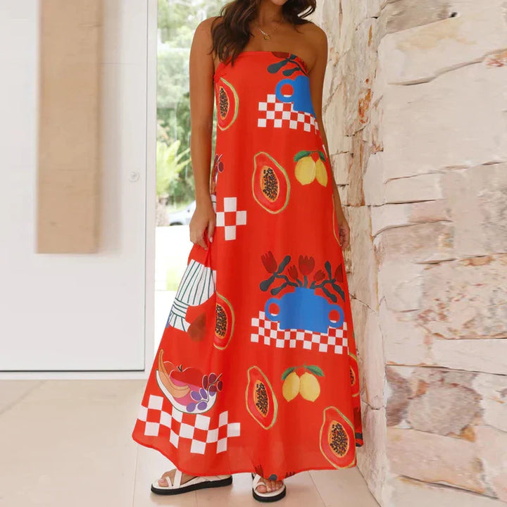 Fresca | Tropical Print Strapless Flowy Boho Dress