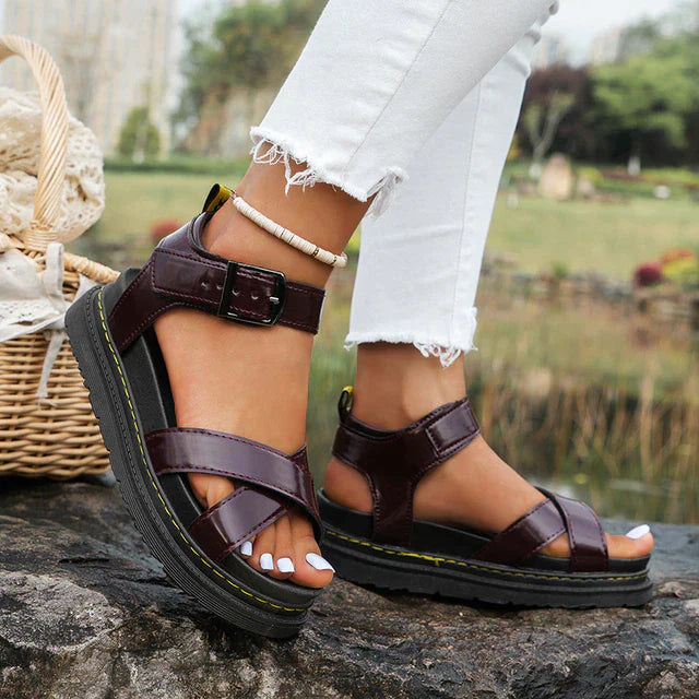 Roxy | Cross Strap Chunky Platform Flat Sandals
