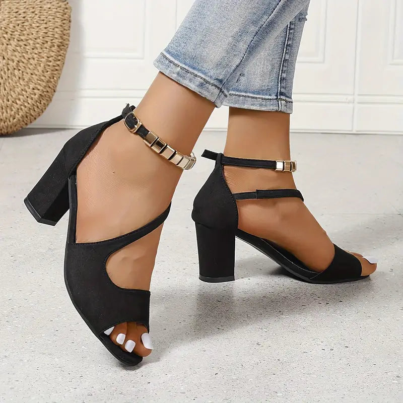 Luelle | Ankle Strap Metal Detail Block Heels