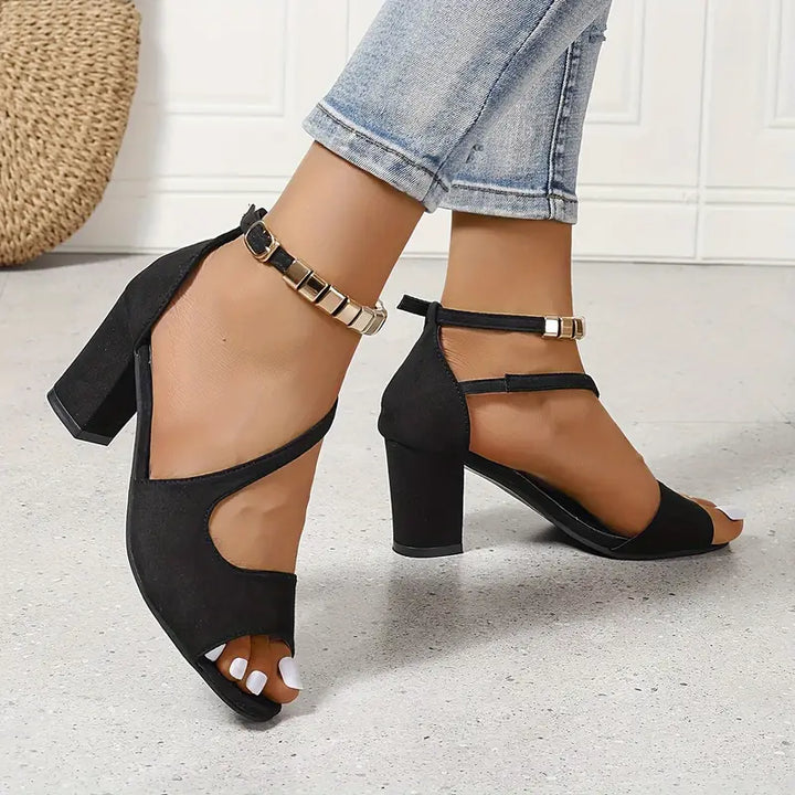 Luelle | Ankle Strap Metal Detail Block Heels