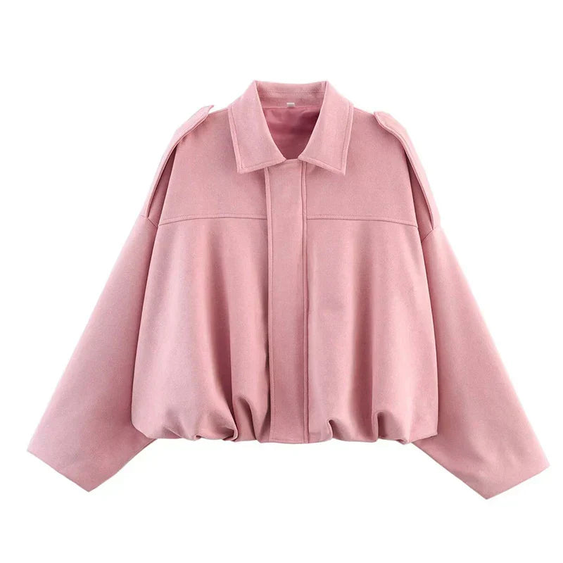 Khaki | Oversized Cropped Zip-Front Women's Bomber Jacket