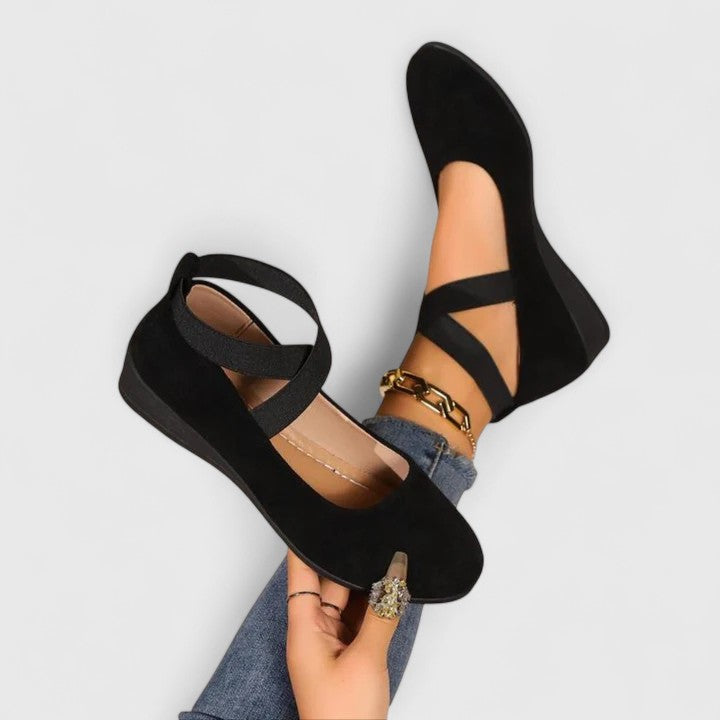 Vivienne | Cross Strap Elastic Suede Mary Jane Flats