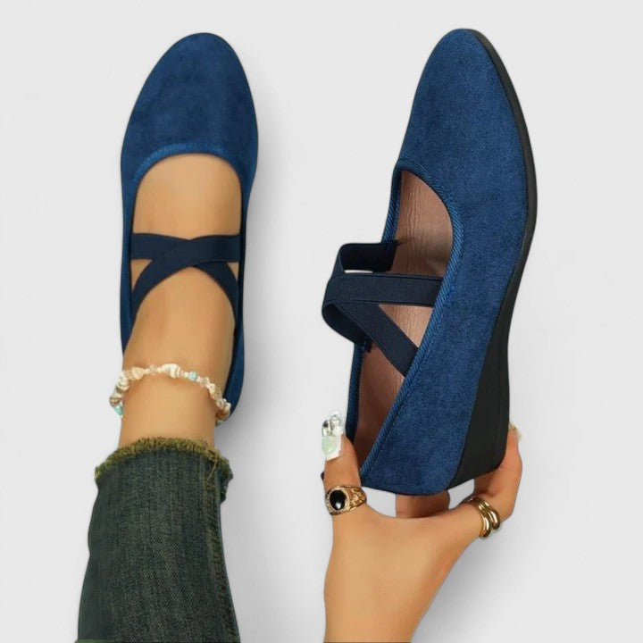 Vivienne | Cross Strap Elastic Suede Mary Jane Flats