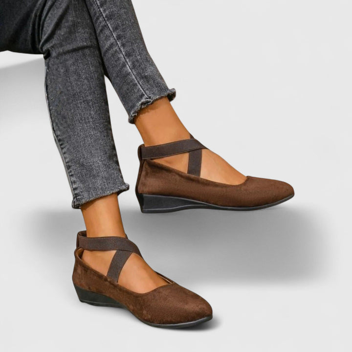 Vivienne | Cross Strap Elastic Suede Mary Jane Flats