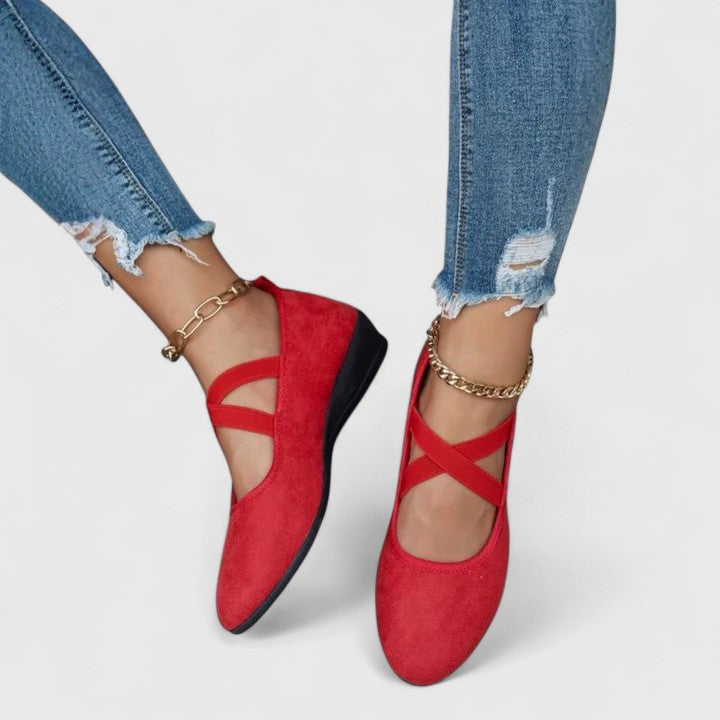 Vivienne | Cross Strap Elastic Suede Mary Jane Flats