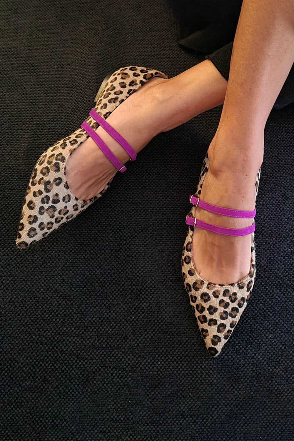 Zinnia | Leopard Print Double Strap Pointed Toe Mary Jane Flats