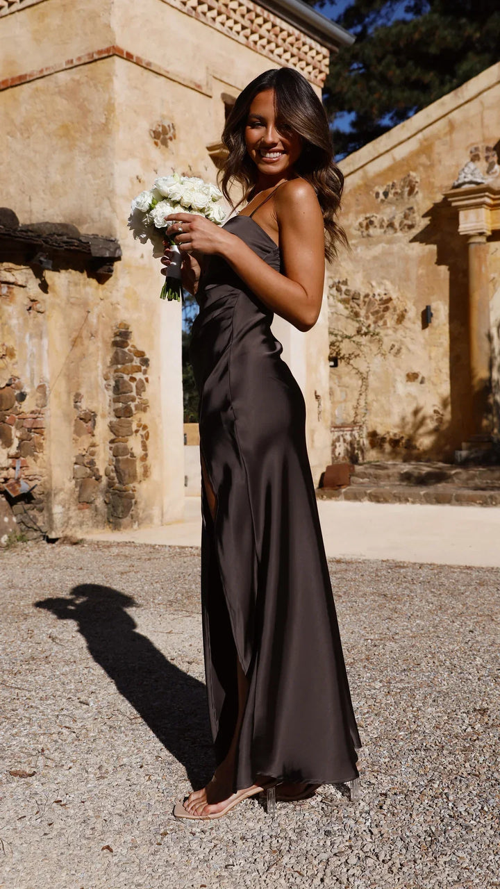 Siena | Women's Satin Cowl-Side Maxi Slip Dress with Split